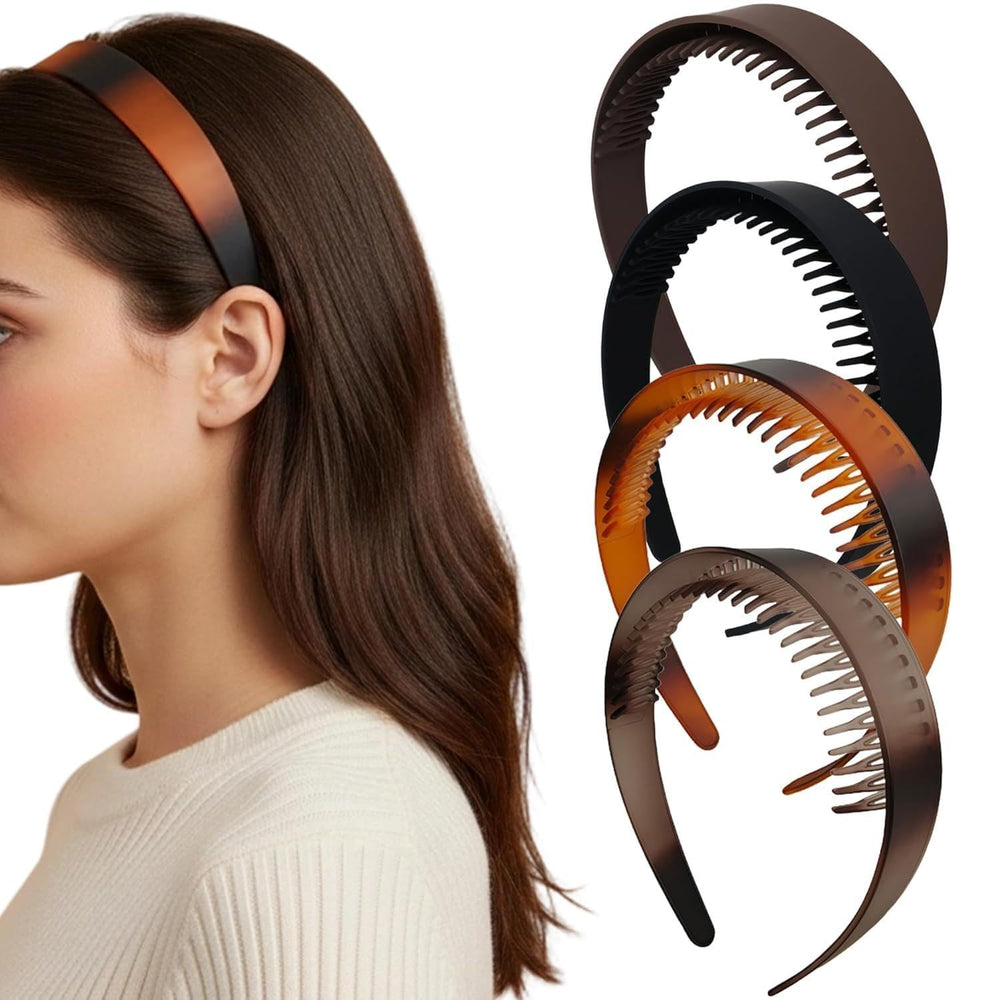 Diadema Hoojoot con dientes negros, sujeción segura para cabello grueso.