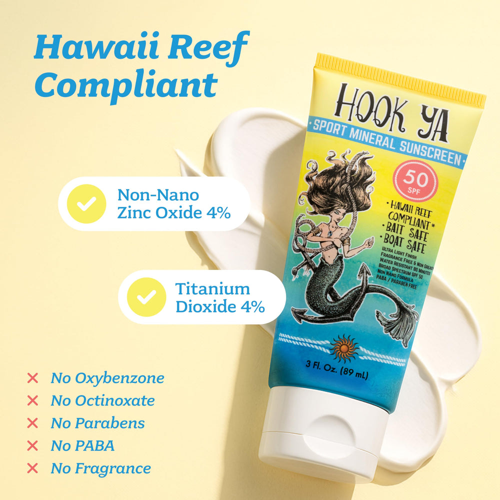 Hook'Ya reef-safe sunscreen two-pack offers travel-ready sun protection SPF 50.