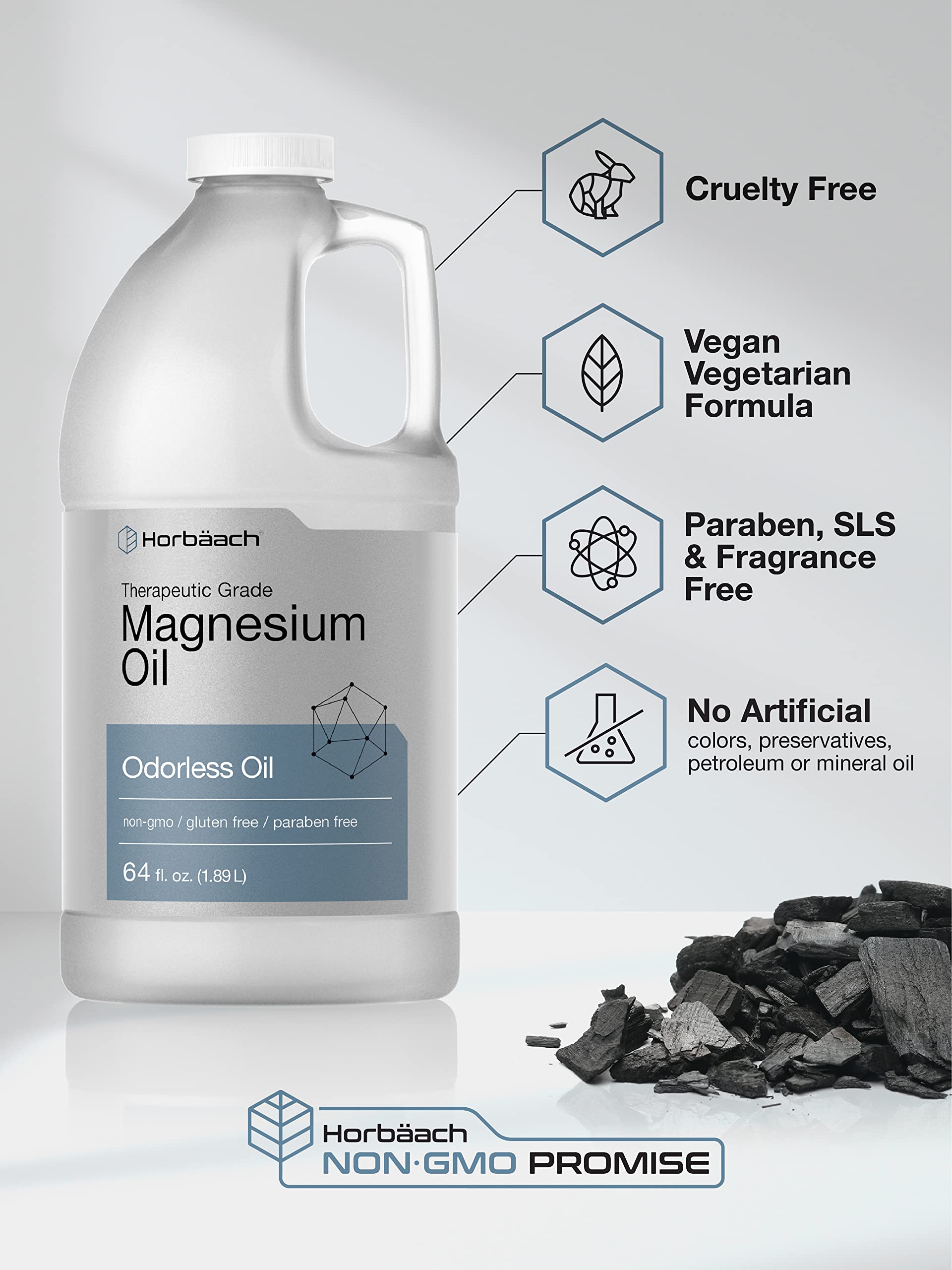 Horbaach Aceite de Magnesio, olor neutro para piel sensible.