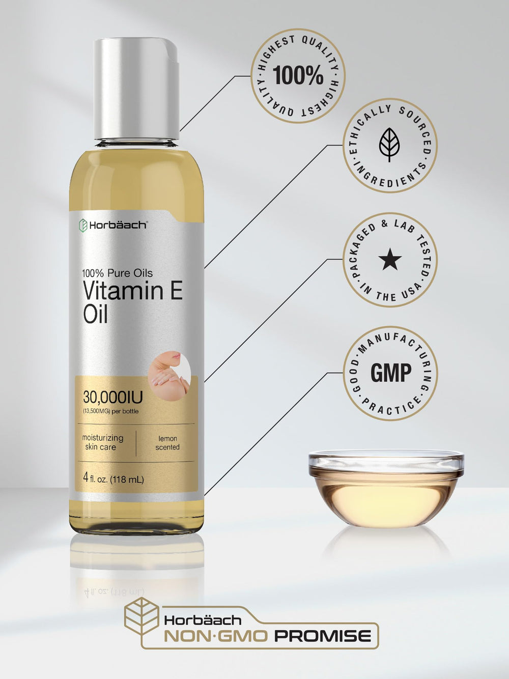 Horbäach aceite vitamina E para aplicar en piel humectante suave