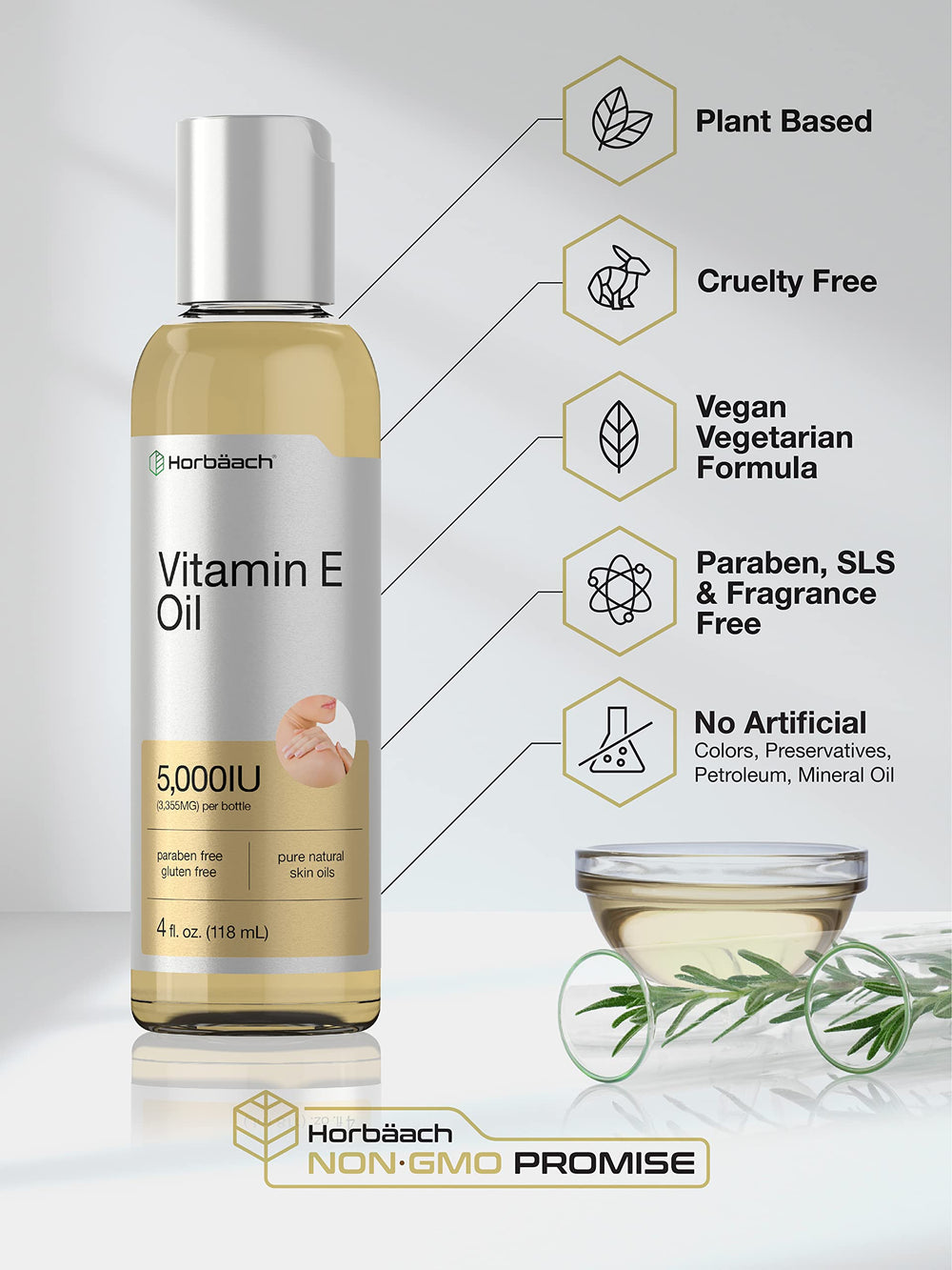 Horbäach Vitamin E Oil used as hair treatment for shine and manageability