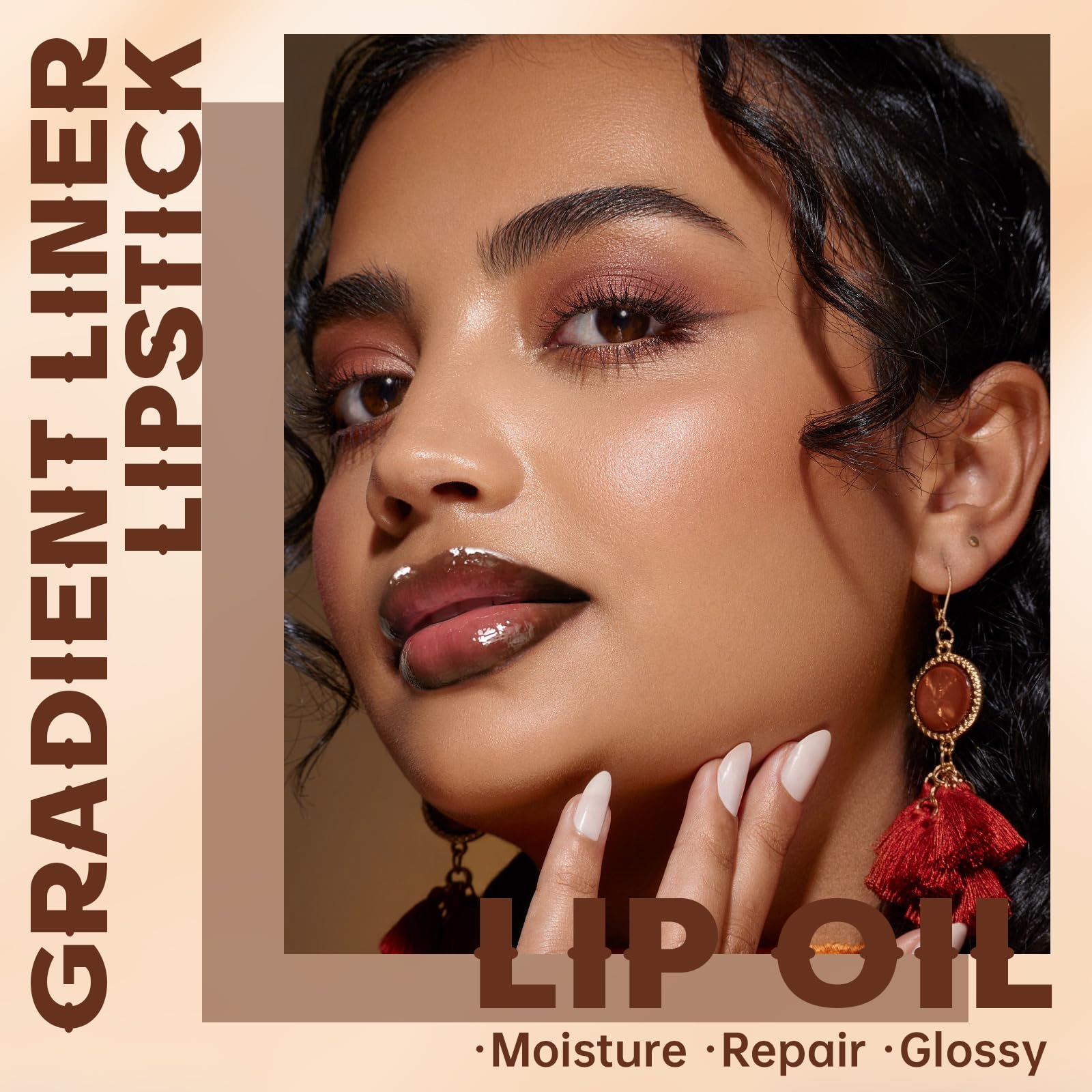 HOSAILY gradient lip duo in dark brown demonstrates seamless color blend.