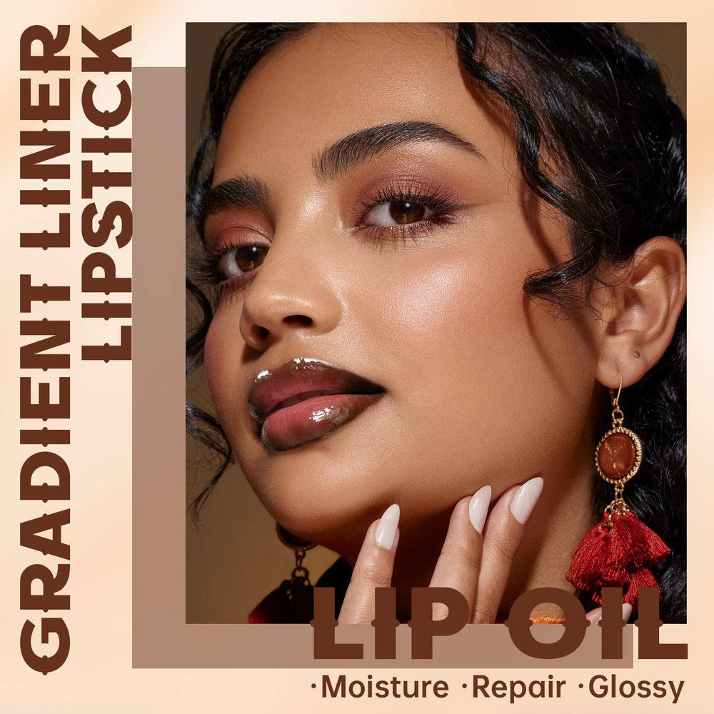 HOSAILY gradient lip duo in dark brown demonstrates seamless color blend.