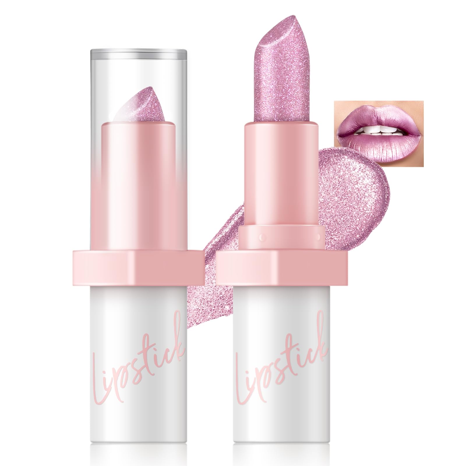 Barra labial HOSAILY con acabado metalizado rosado y brillo duradero.