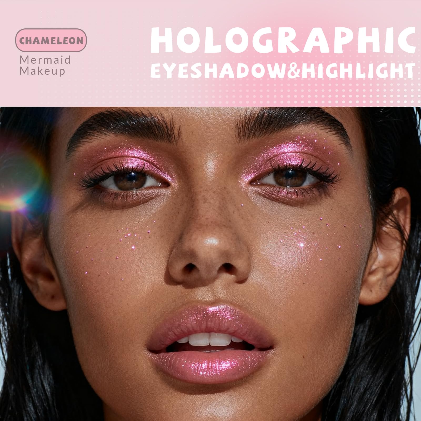 Sombra glitter rosa HOSAILY con brillo holográfico para párpados.