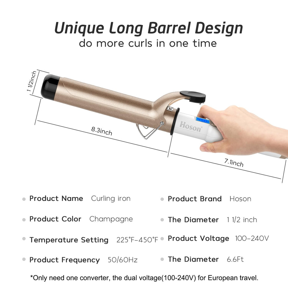 Hoson curling iron dual voltage ensures worldwide travel readiness.