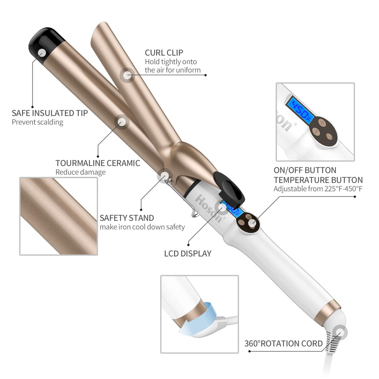 Hoson dual voltage curling iron designed for worldwide travel and reliable performance.