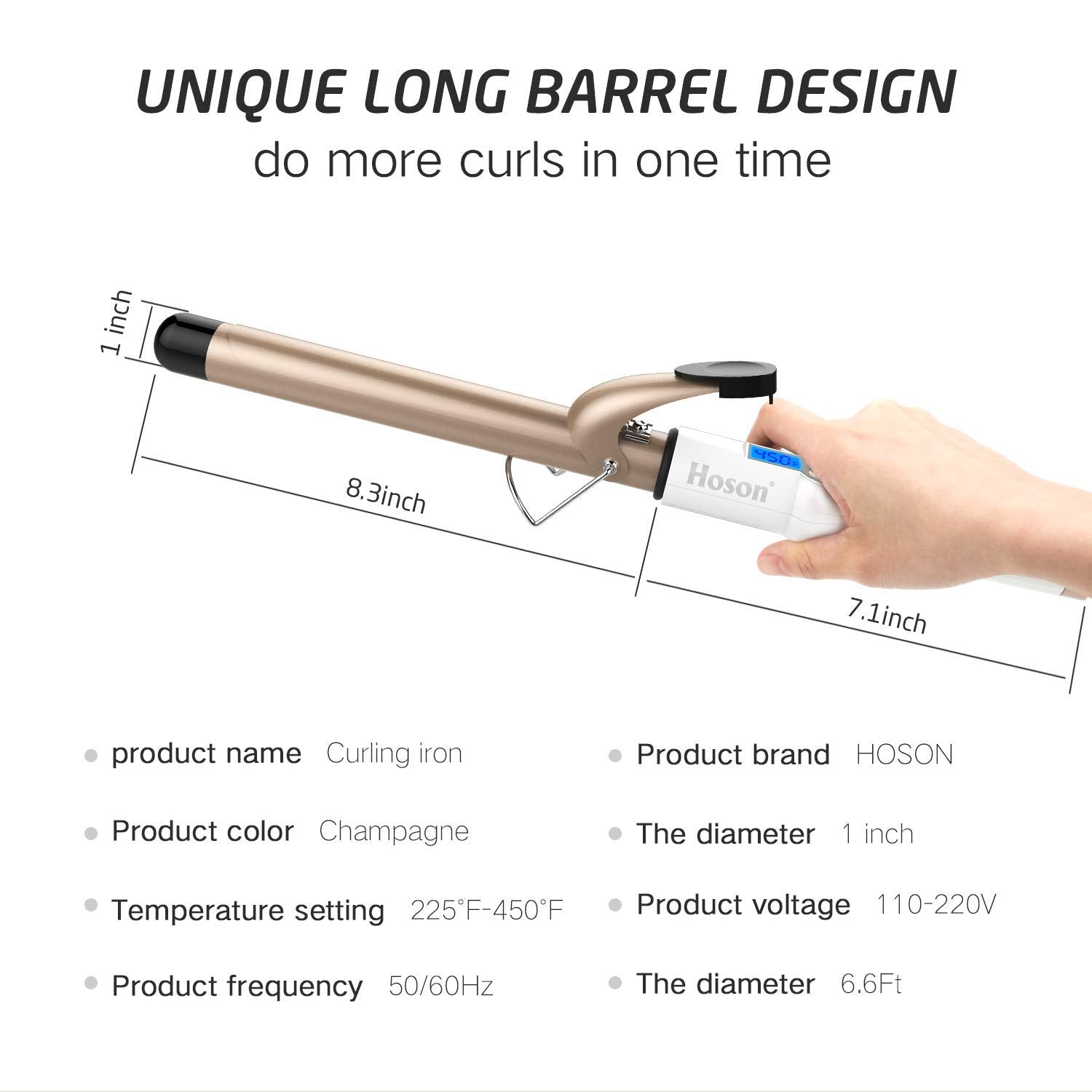 Hoson dual voltage travel-ready curling iron for worldwide use.