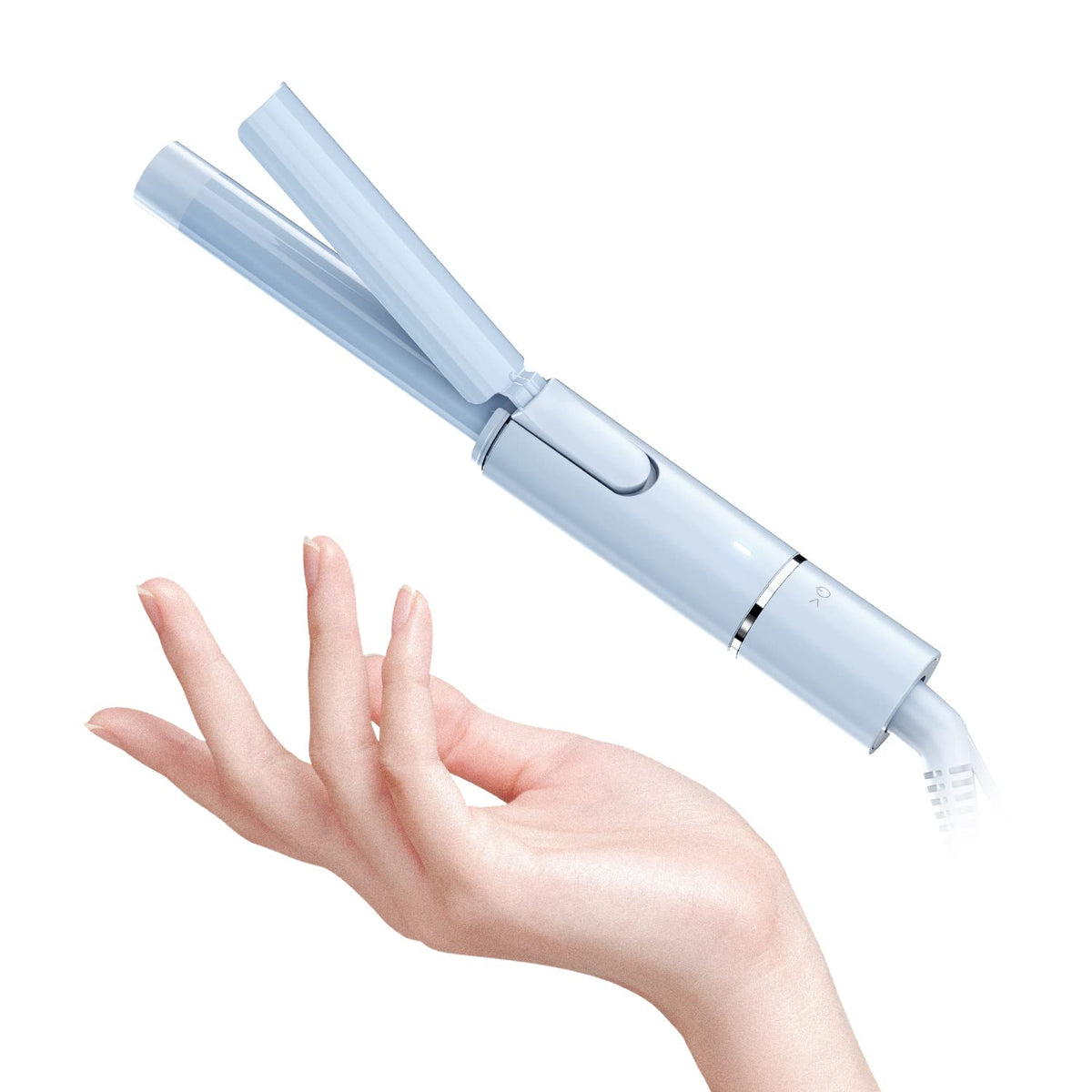Hoson mini curling iron in baby blue compact design for travel-ready styling