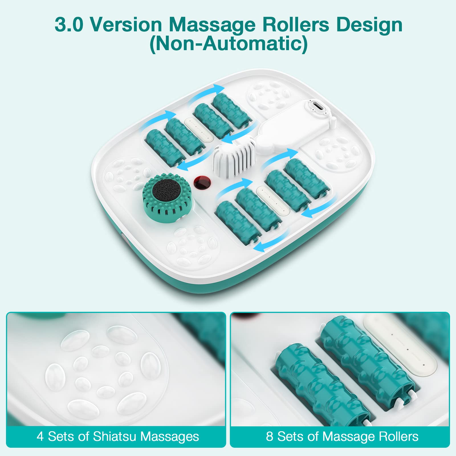 HOSPAN foot spa with 8 rollers and shiatsu targets tired feet during massage.