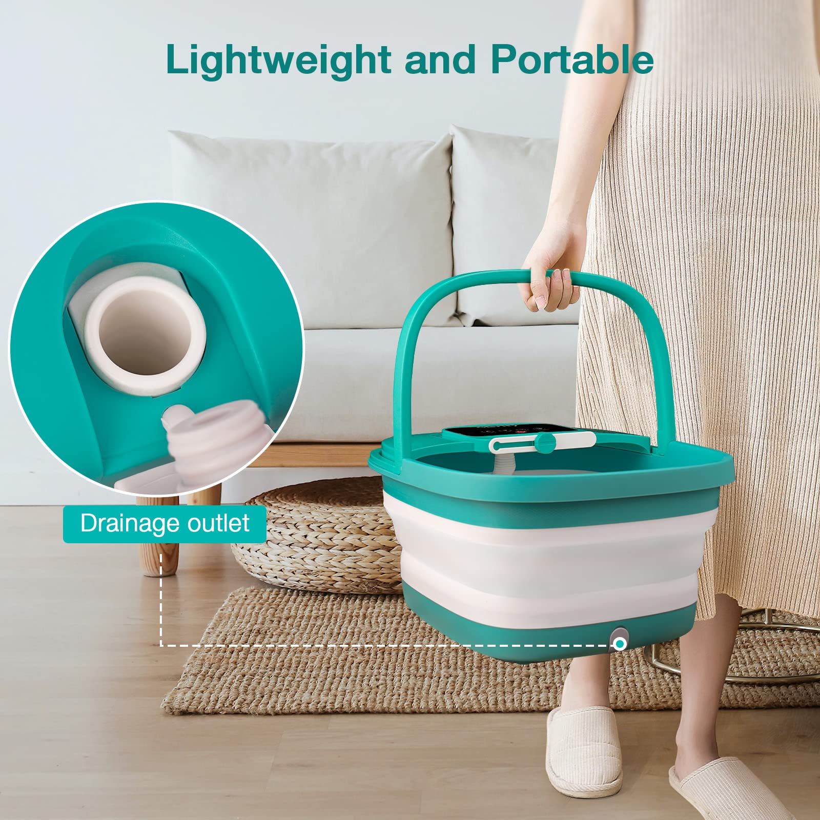 HOSPAN foot spa demonstrates bubbles and red light creating soothing warmth.