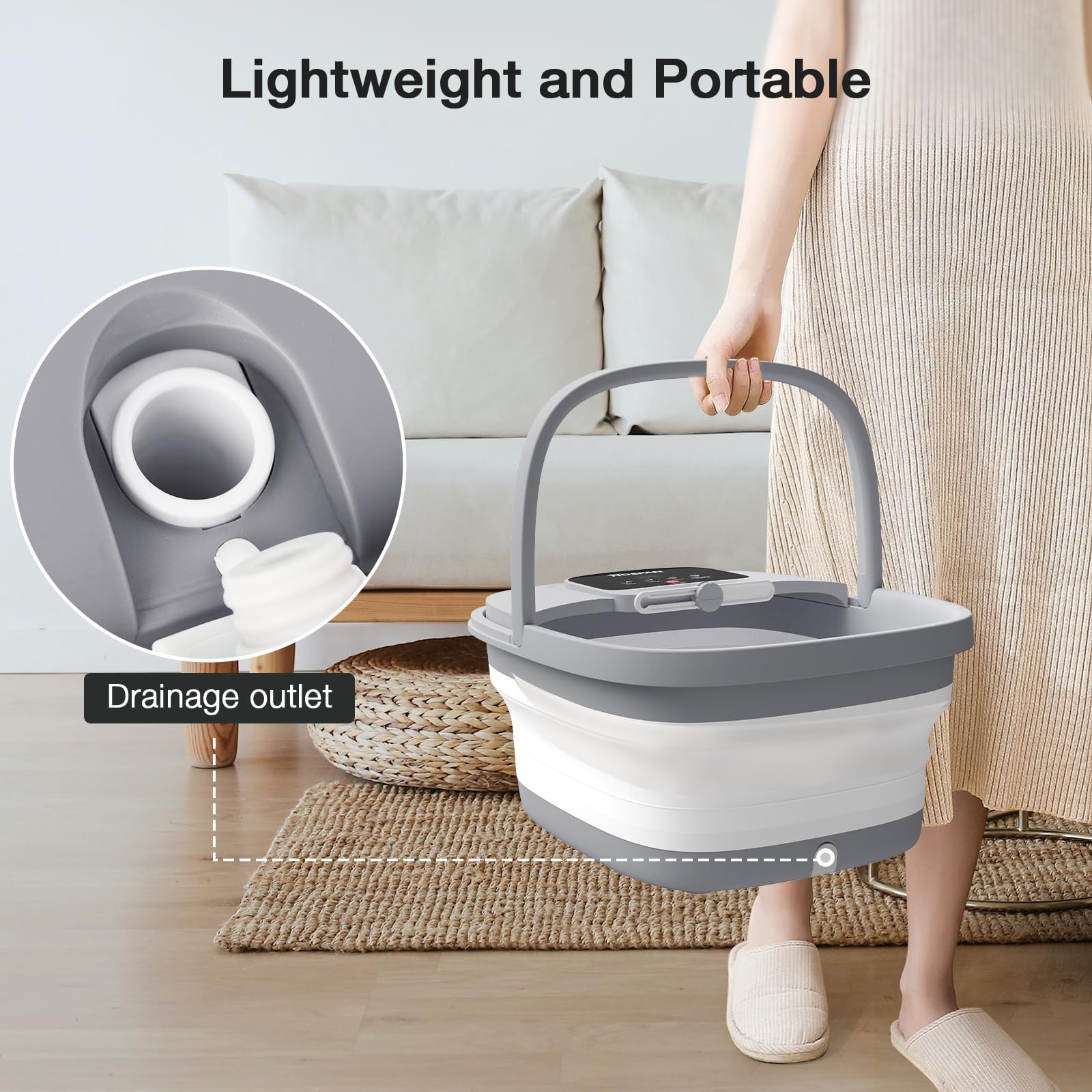 HOSPAN foot spa drainage handle enables safe, easy transfer.