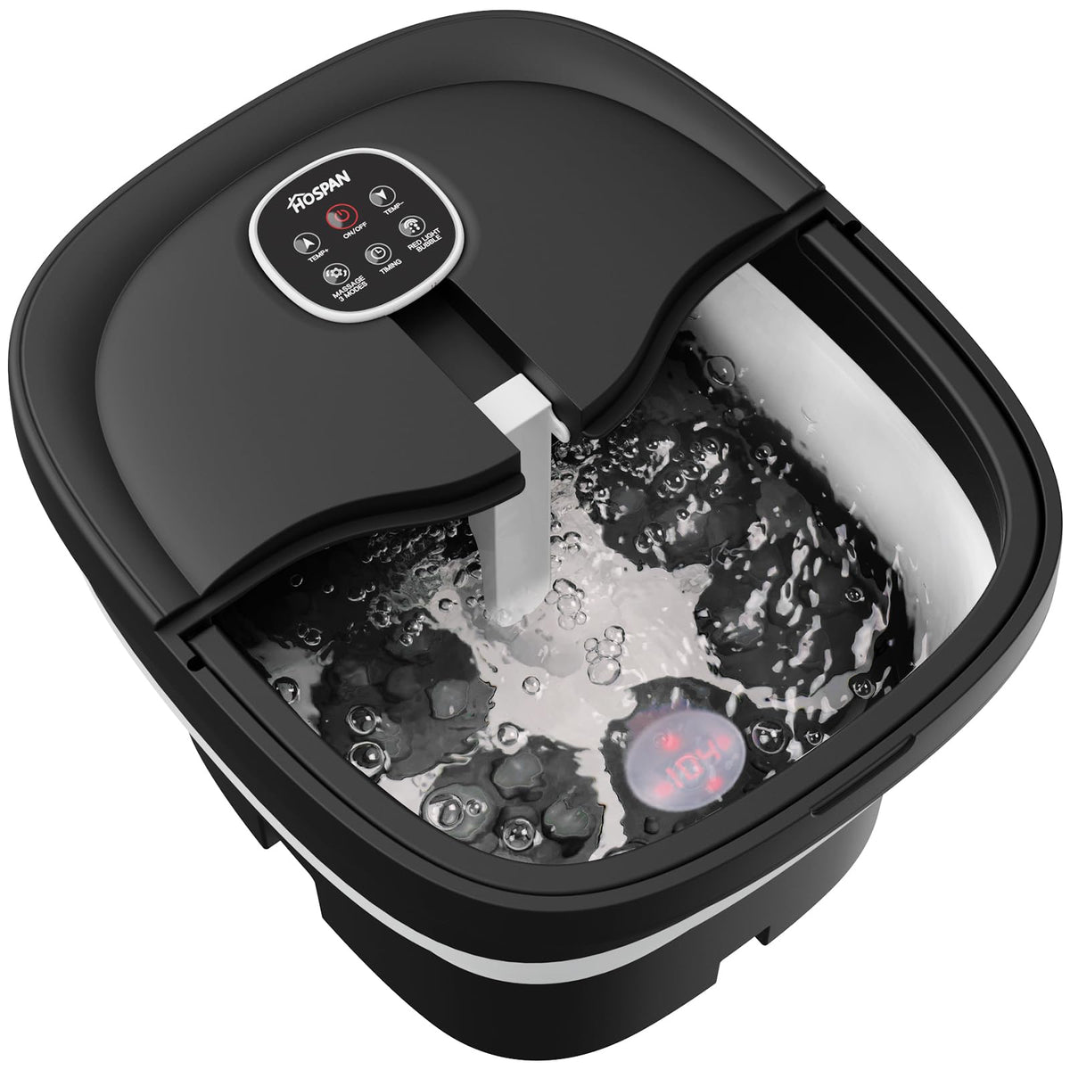 HOSPAN foot spa showing heat and bubble action for a relaxing soak