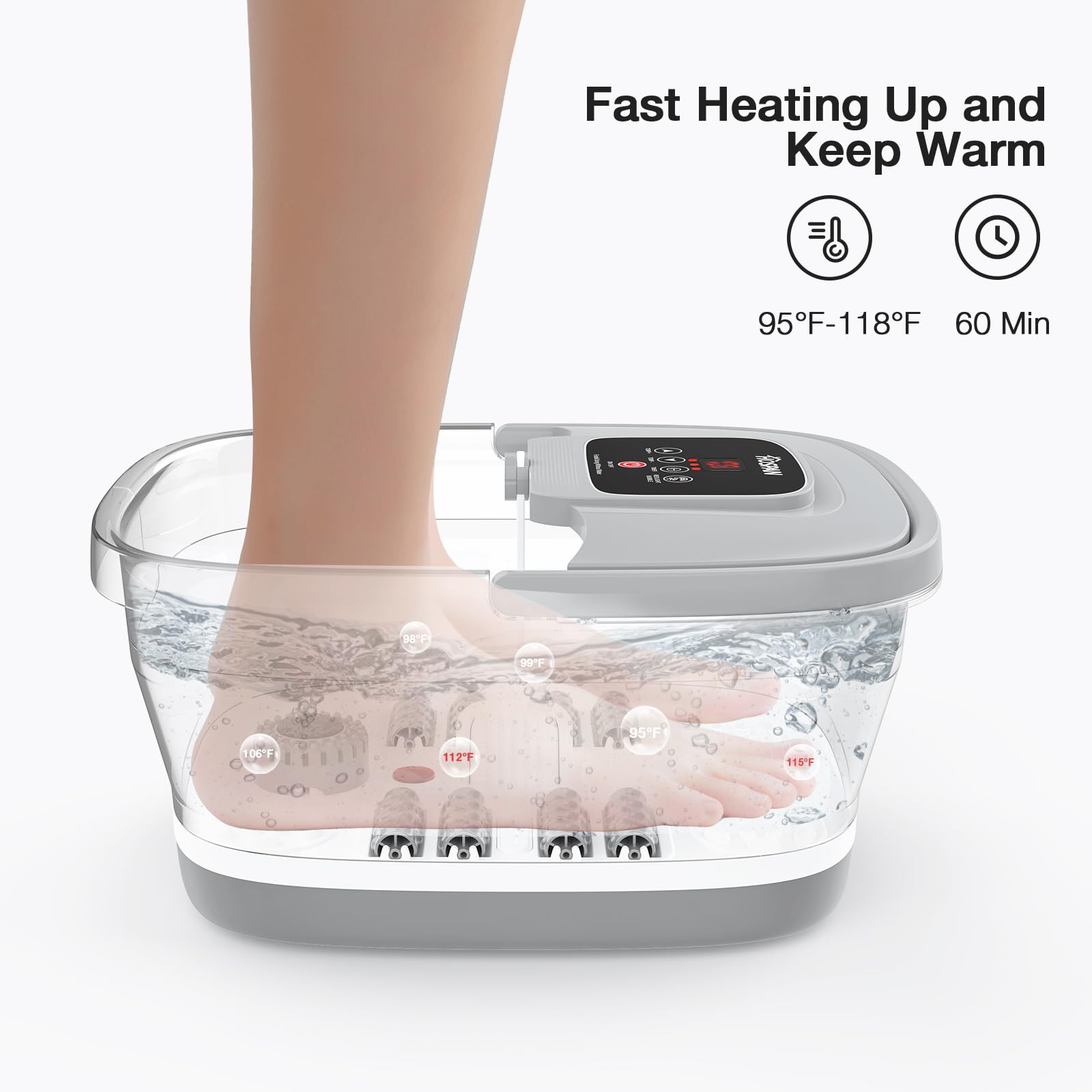 HOSPAN foot spa temperature control maintains comfortable water.