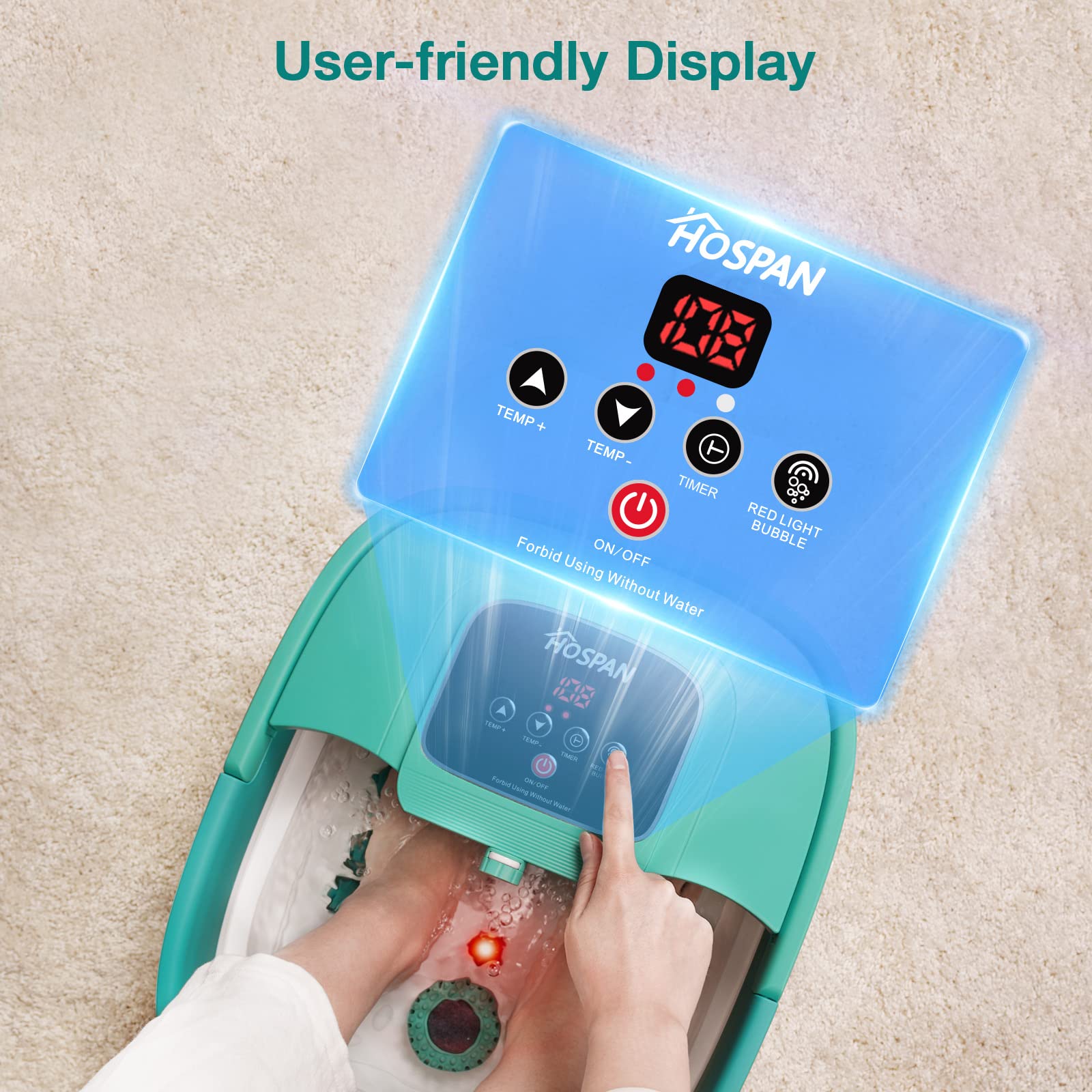HOSPAN foot spa with timer supports customizable soak length.