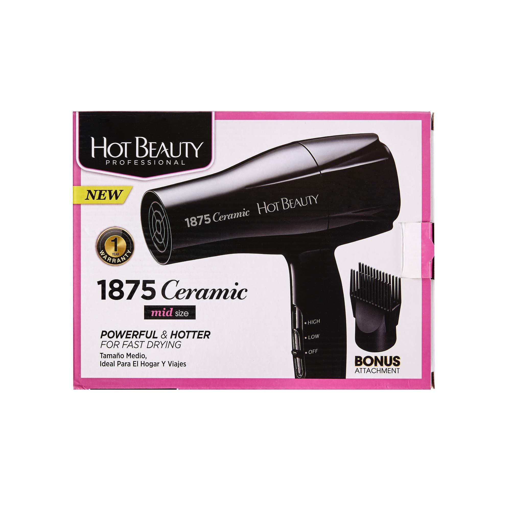 Hot Beauty 1875 Ceramic Hair Dryer black finish complements modern bathrooms