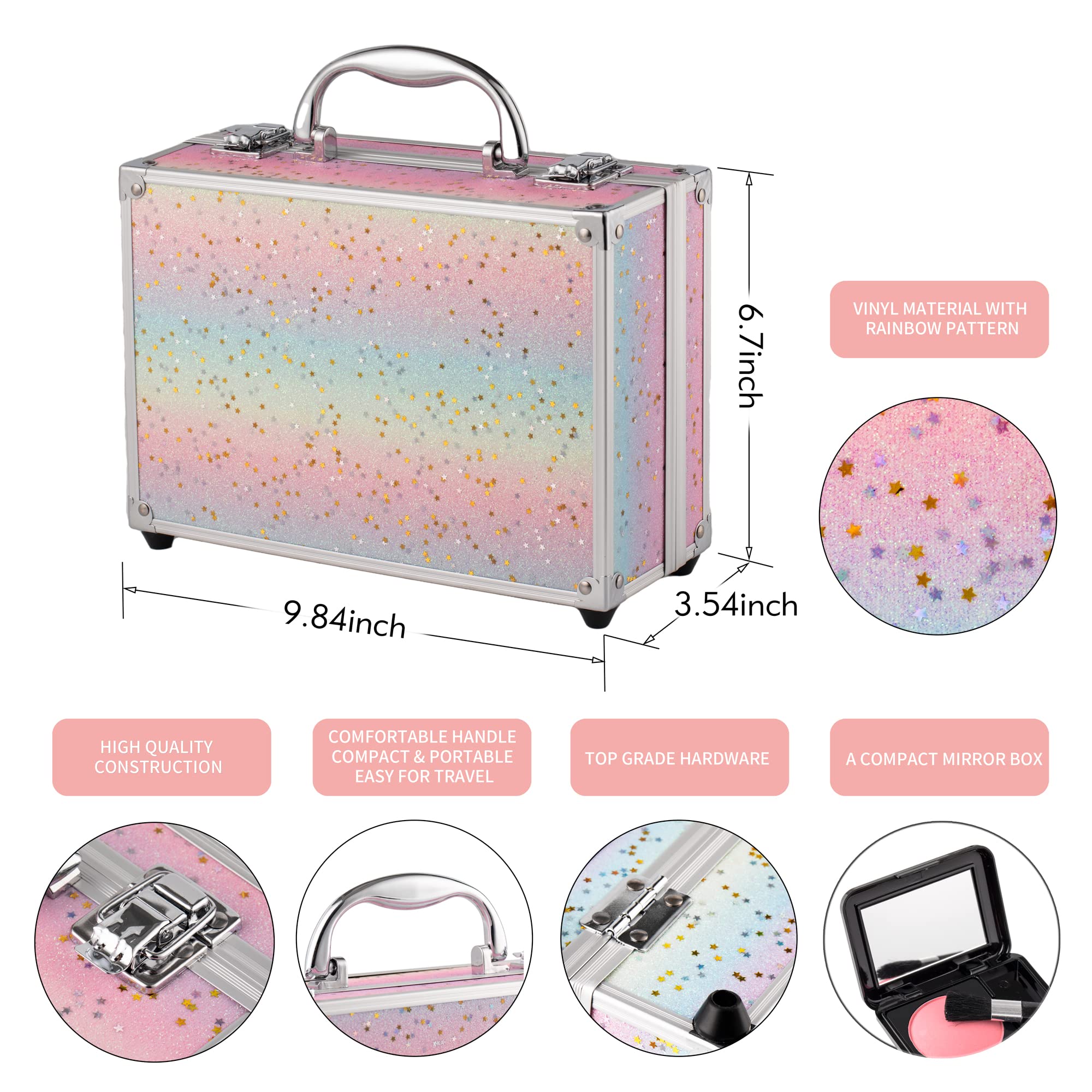 Hot Sugar rainbow case highlights diverse eye shadows for creative teen looks.
