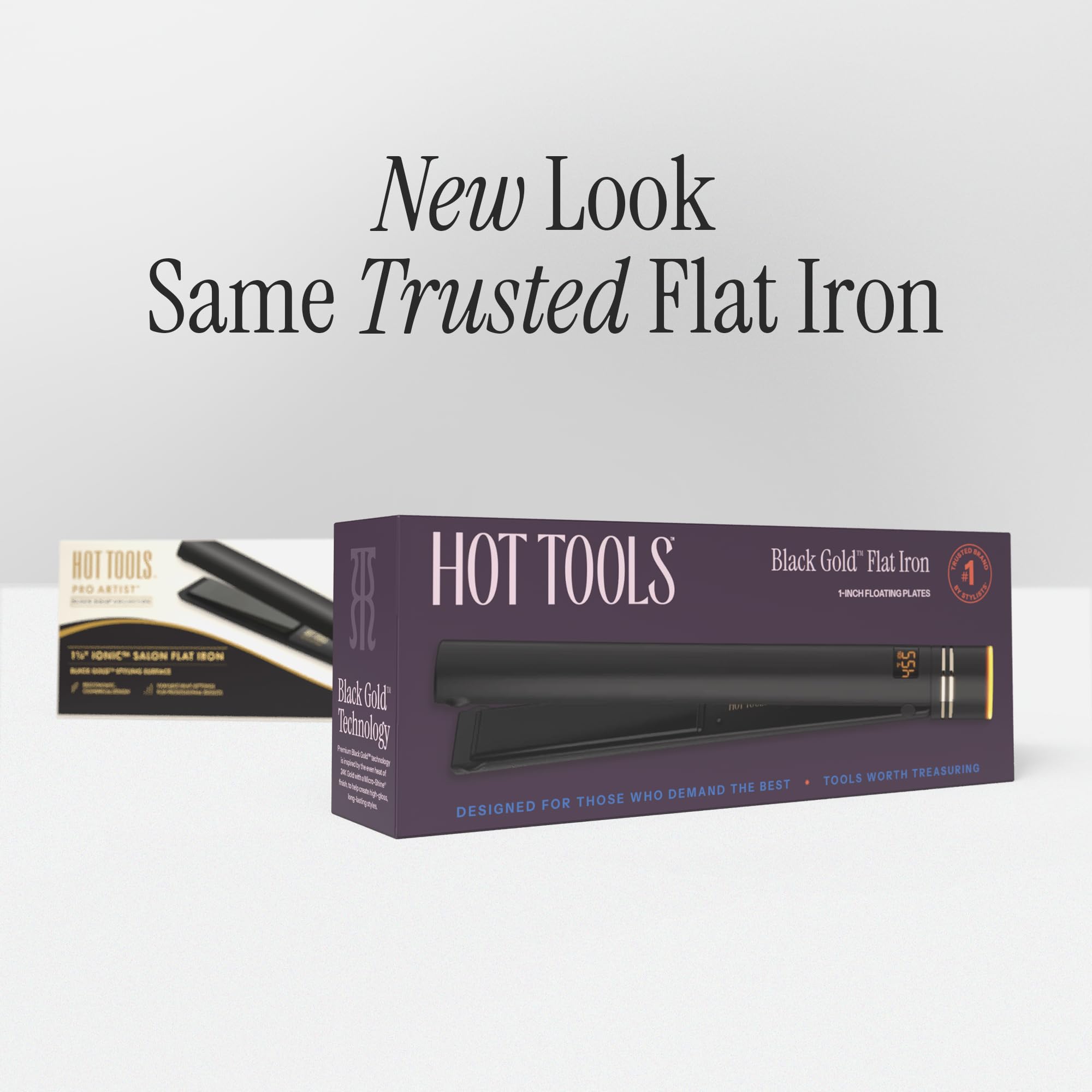 Hot Tools Black Gold flat iron with dual voltage for travel styling anywhere.