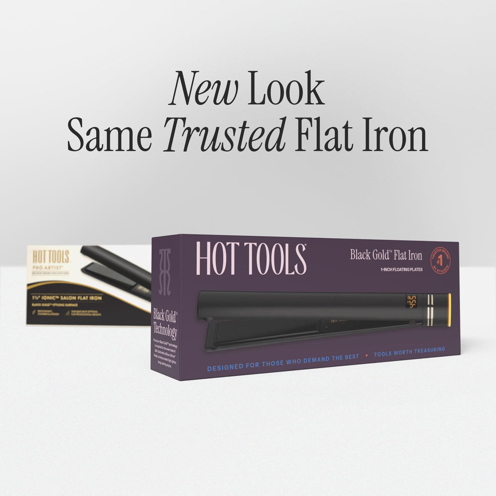 Hot Tools Black Gold flat iron with dual voltage for travel styling anywhere.