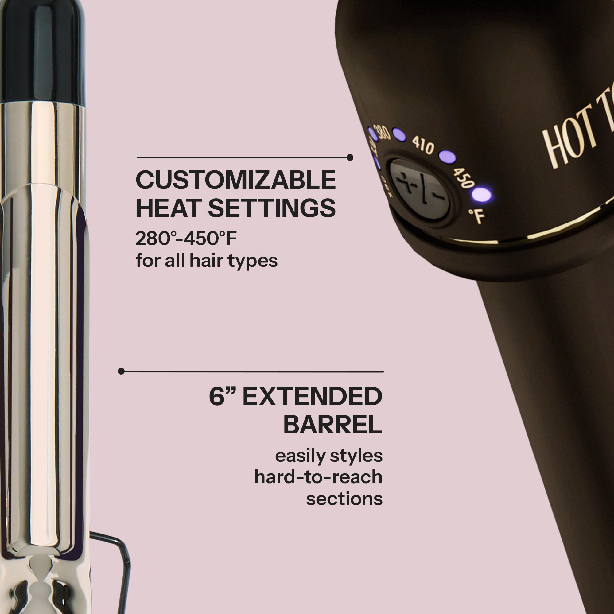 HOT TOOLS clamp-free design enables easy, snag-free curling.