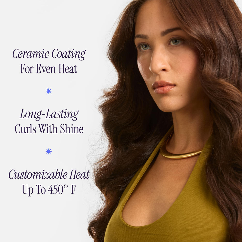 Hot Tools Nano Ceramic Extra Long Tapered Curling Iron heat-settings image shows temperature control