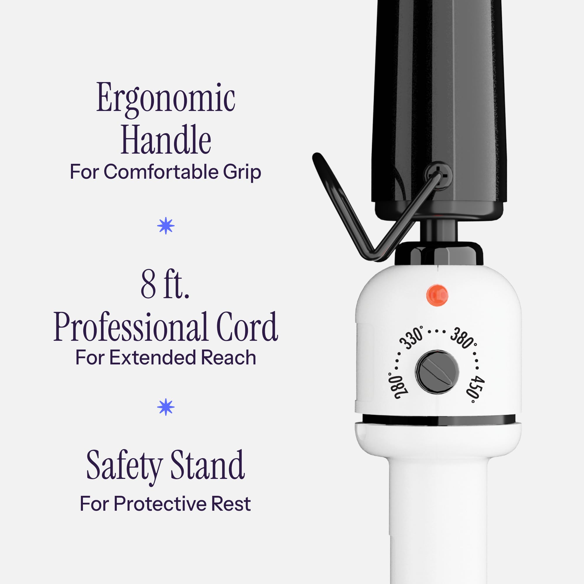 Hot Tools Nano Ceramic Extra Long Tapered Curling Iron safety-stand image protects surfaces