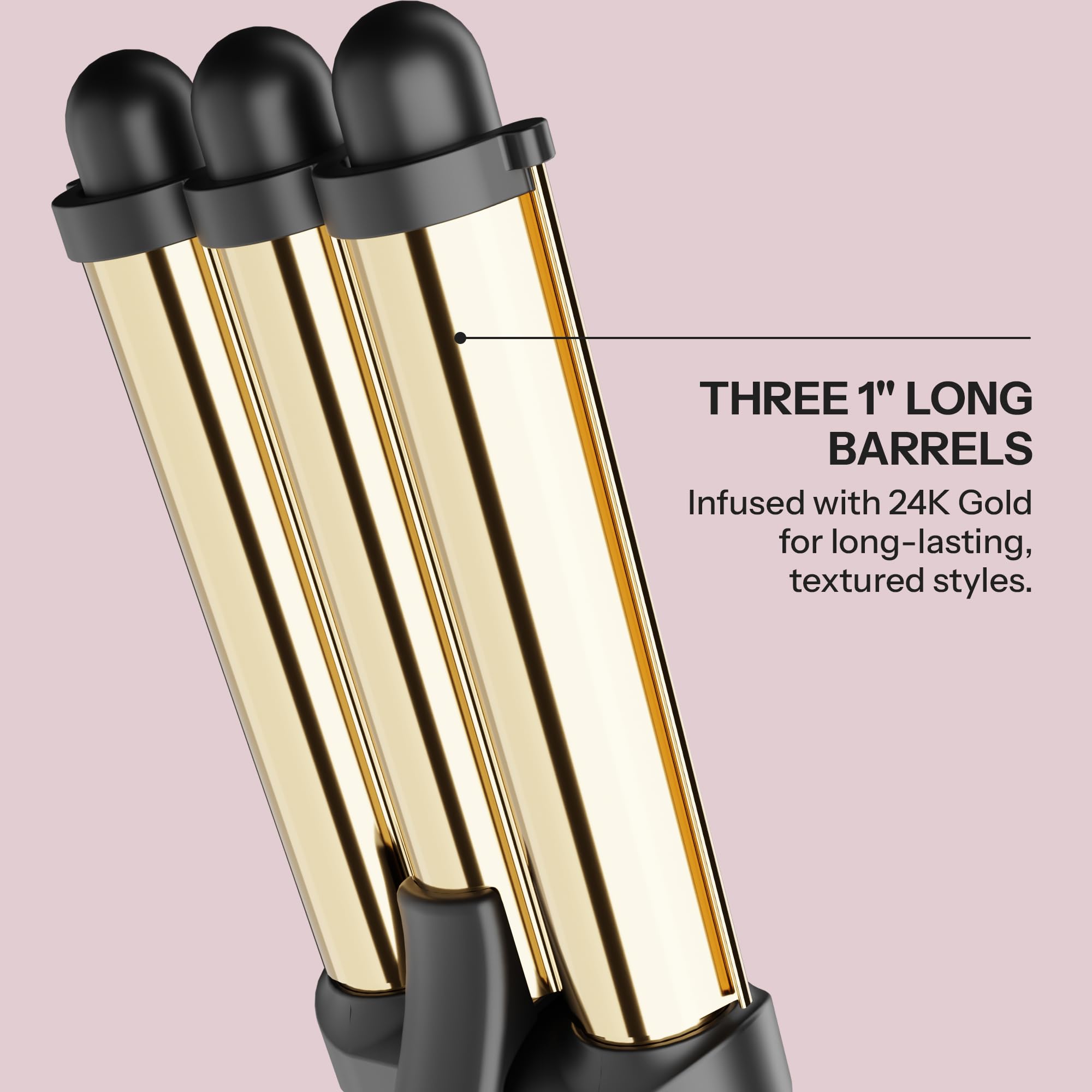 Hot Tools Pro Artist 24K Gold Three Barrel Waver universal voltage for global use.