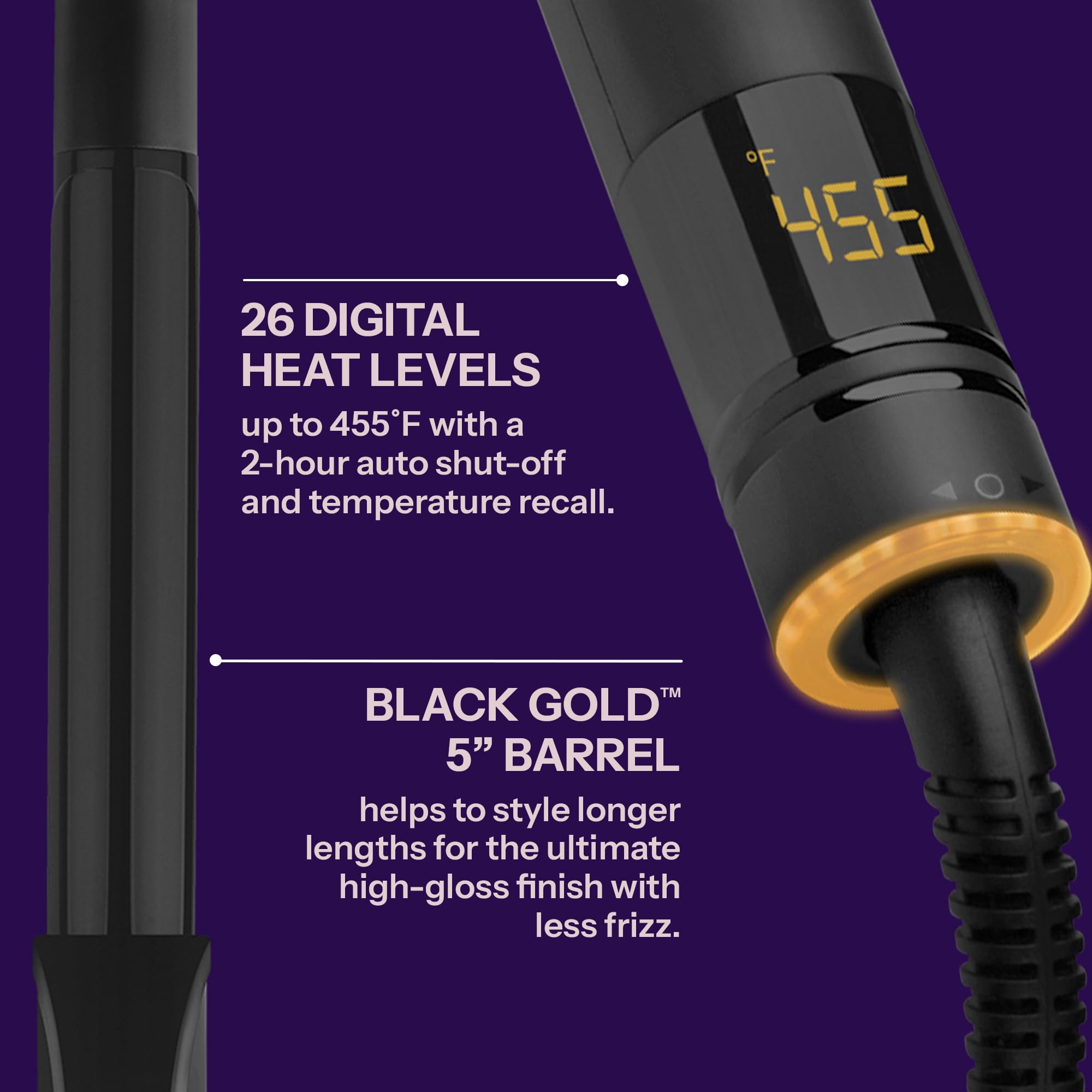 Hot Tools Pro Artist Black Gold micro-shine finish for smoother curls.