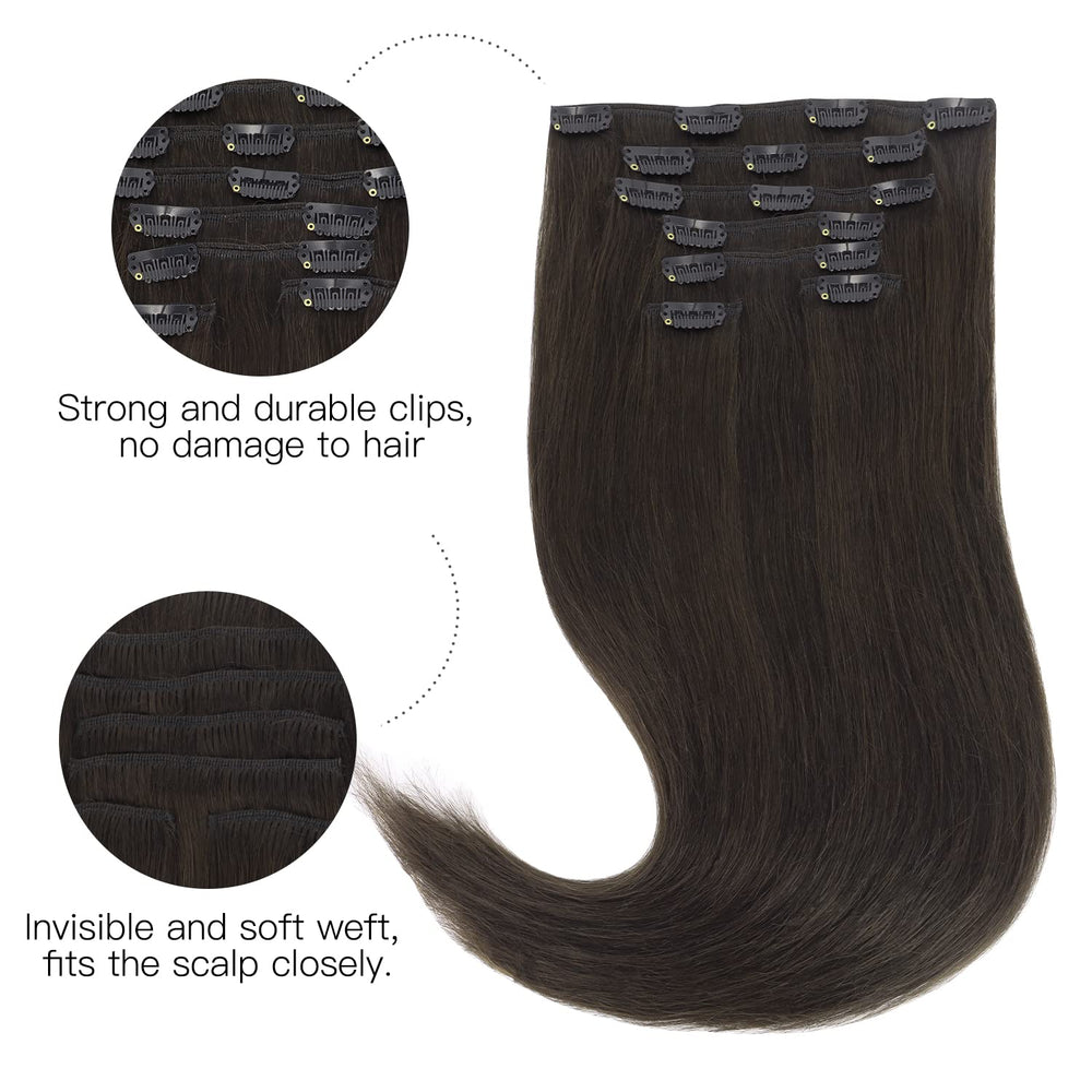Hotbanana dark brown Remy clip-in hair with secure stainless steel clips