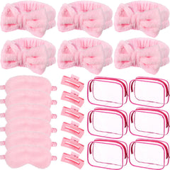 Hoteam pink spa headband in coral velvet for gentle pampering sessions