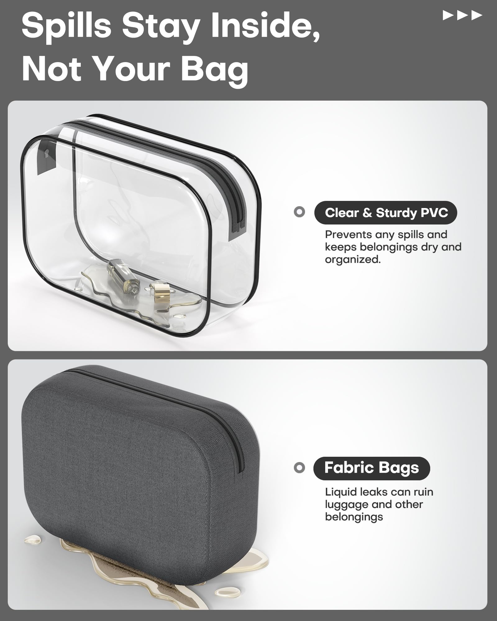 HOTOR Clear Toiletry Bag leak-resistant design prevents spills during travel