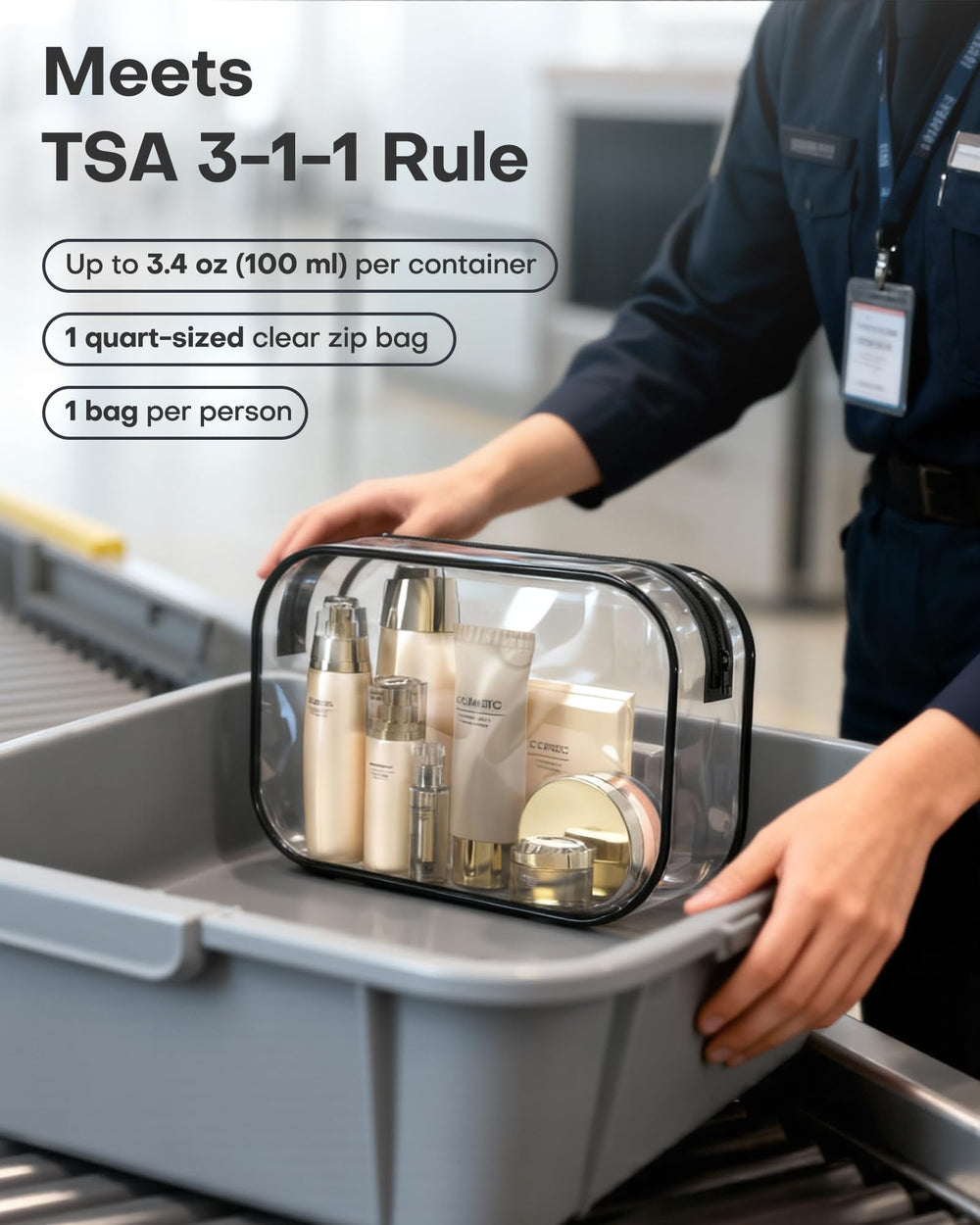 HOTOR Clear Toiletry Bag showing TSA-friendly design for efficient security checks