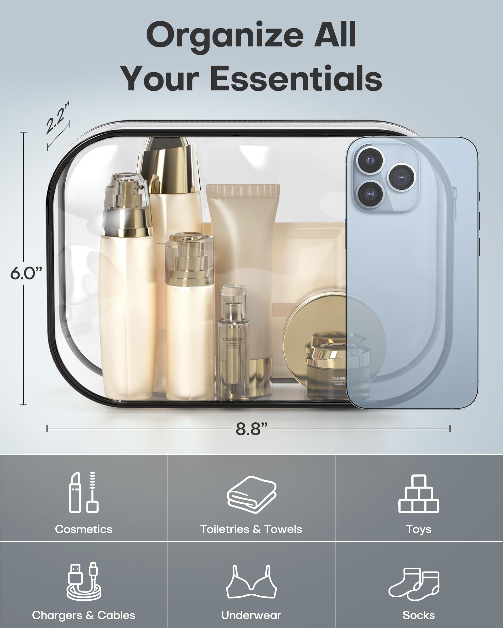 HOTOR Clear Toiletry Bag waterproof PVC material protects contents from moisture