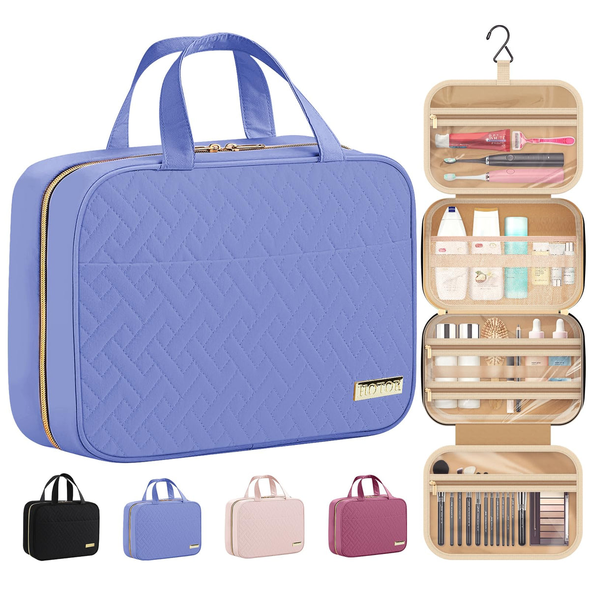 HOTOR travel toiletry bag closed, compact and ready for travel organization.