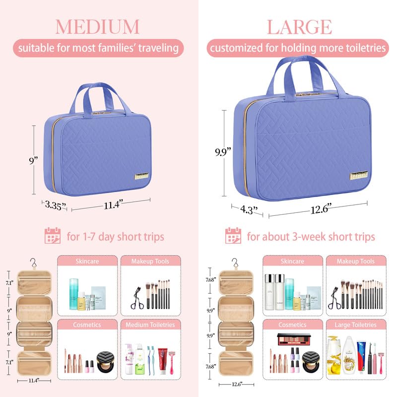 HOTOR travel toiletry bag compartments keep cosmetics and essentials organized.