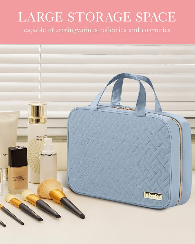 HOTOR travel toiletry bag compartments organize makeup and toiletries on the go.
