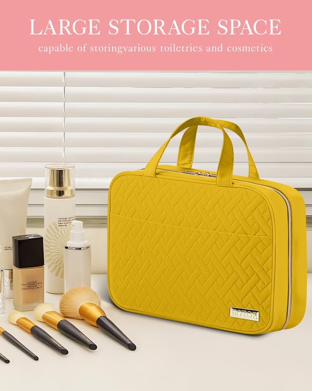 HOTOR travel toiletry bag foldable-hanging design saves bathroom counter space.