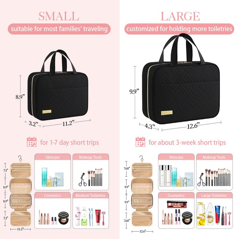 HOTOR bag showing four compartments for organized toiletries