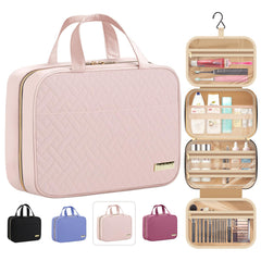 HOTOR travel toiletry bag hanging closed, compact and ready for storage.
