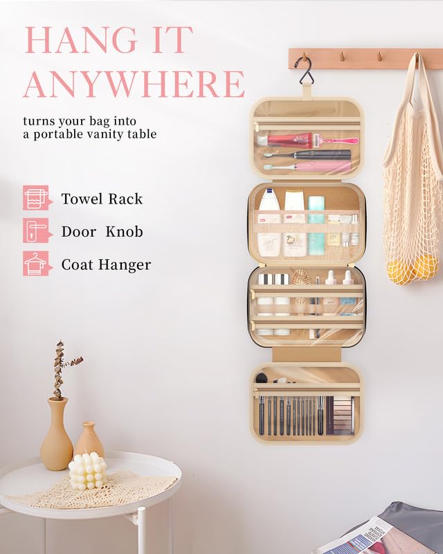 HOTOR travel toiletry bag sturdy metal hook for easy hanging in bathrooms.