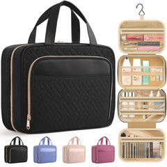HOTOR travel toiletry bag with hanging hook for quick access on the bathroom rack.