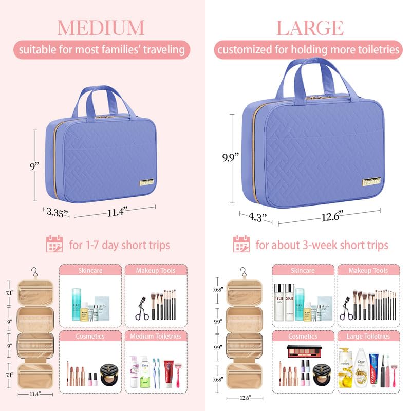HOTOR travel toiletry bag with hook for hanging in a bathroom.