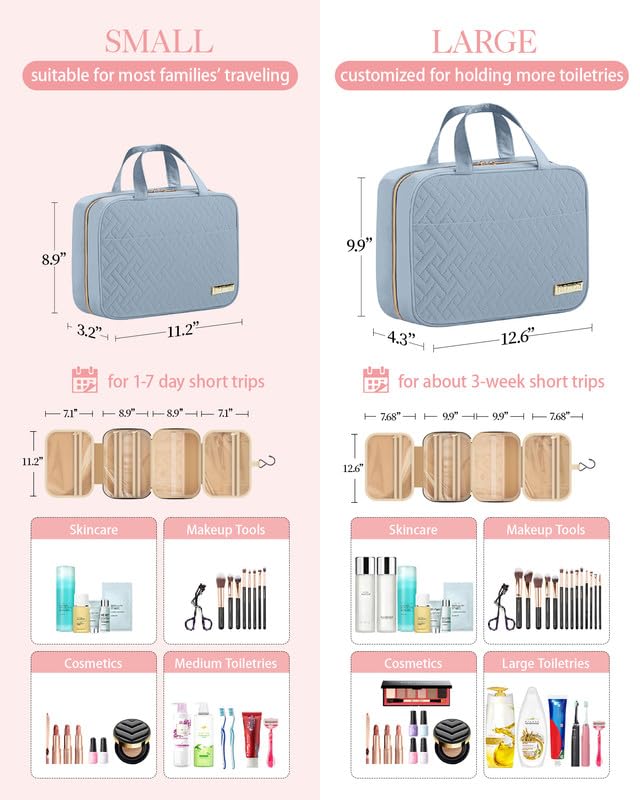 HOTOR travel toiletry bag leakproof PVC pockets keep wet items separated during trips.