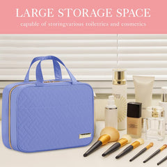 HOTOR travel toiletry bag opened, showing multiple pockets and compartments.