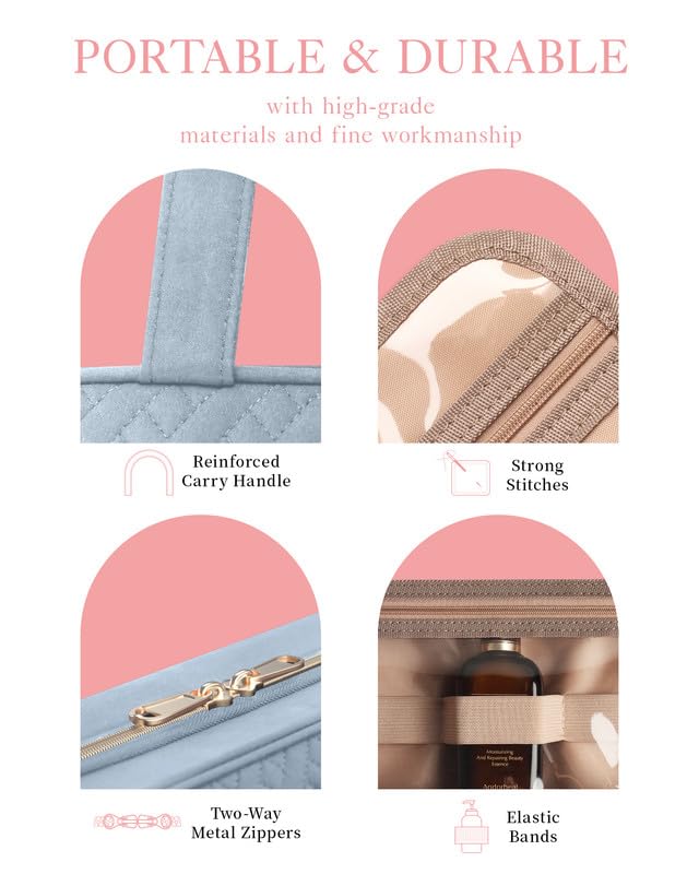 HOTOR travel toiletry bag compact, portable design fits in small suitcases.