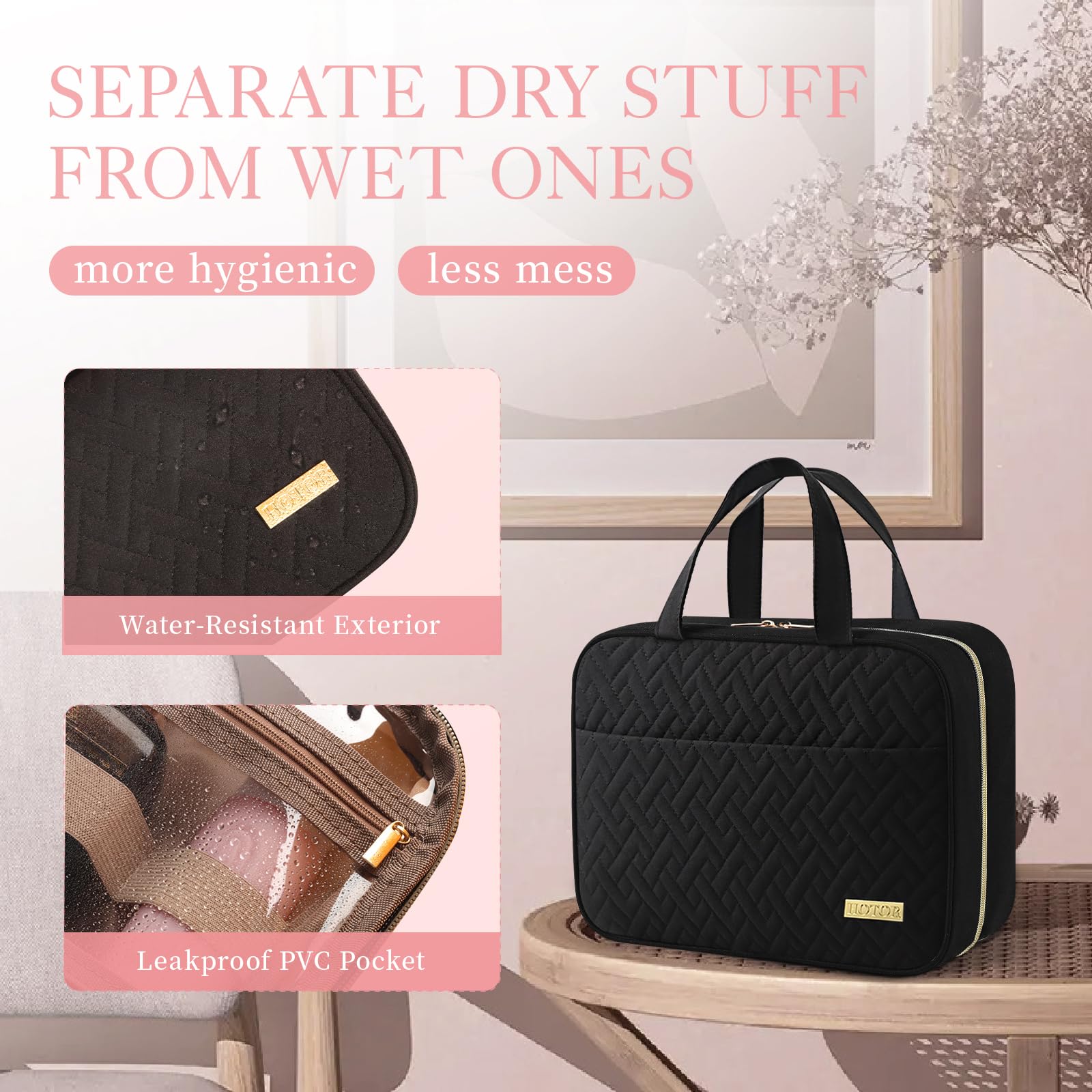 Sturdy retractable hook on HOTOR bag saves counter space