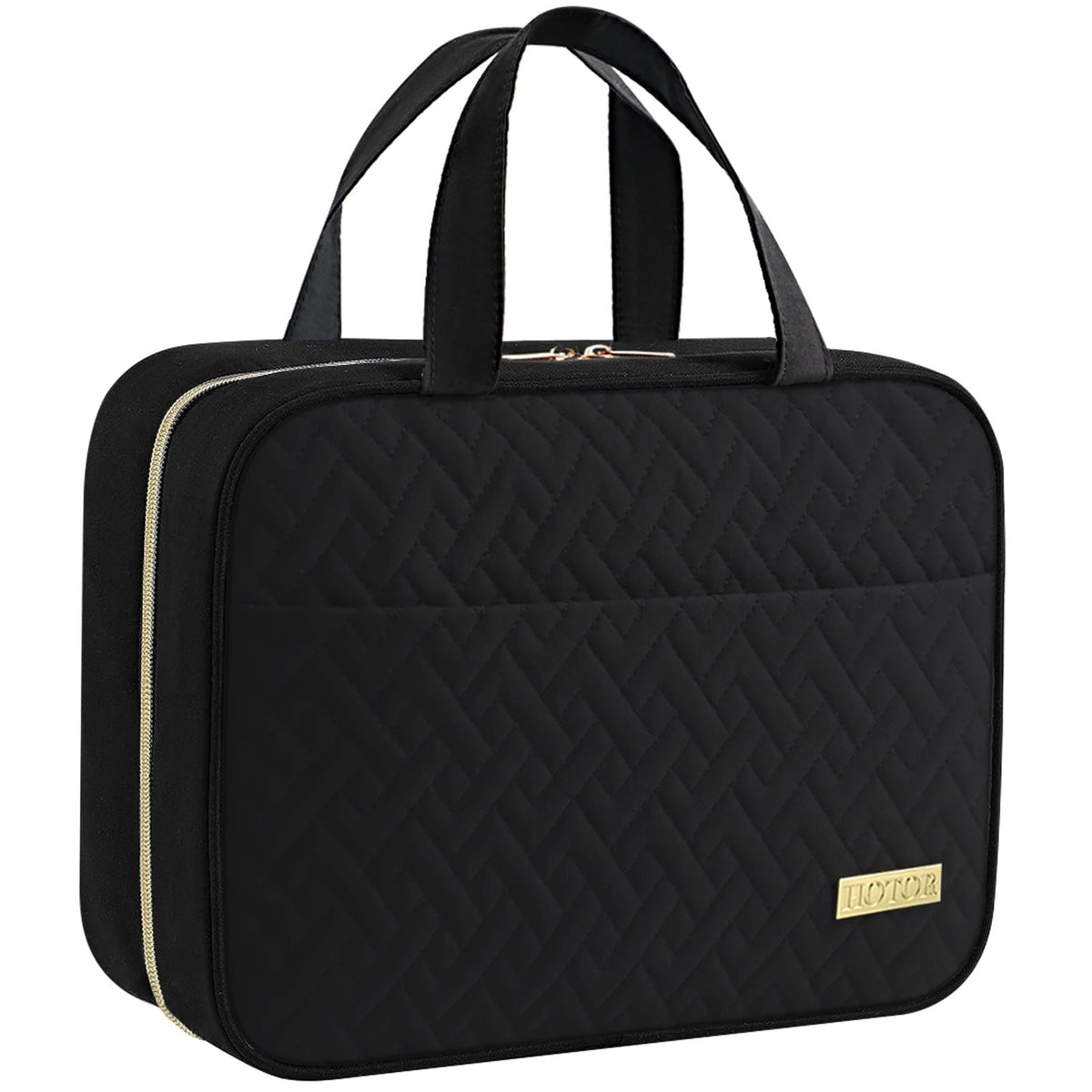 HOTOR travel toiletry bag closed shows compact spacious design for organized packing.