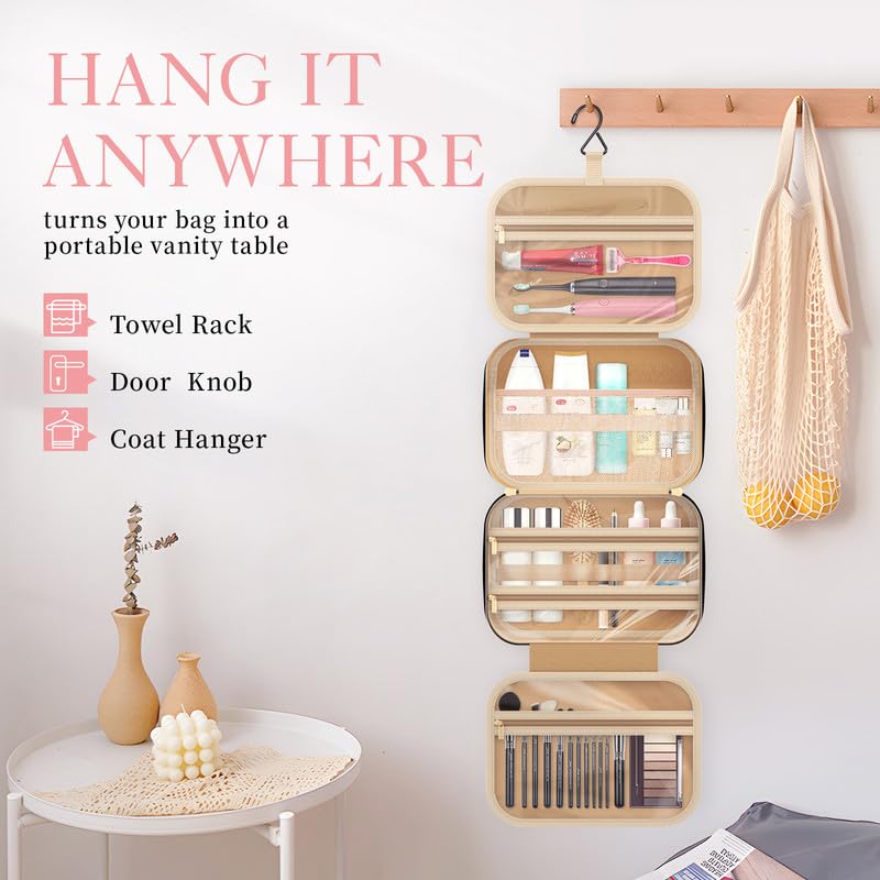 HOTOR sturdy metal hook lets you hang the bag in bathrooms or hotel rooms.