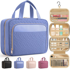 HOTOR travel toiletry bag with hanging hook offers organized storage for quick access.