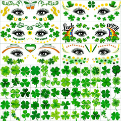 Hotoyannia glitter face tattoos add festive shamrock sparkle for vibrant party looks.